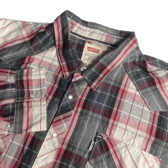 Levis XXXL Plaid Long‎ Sleeve Pearl Snaps Cotton/Poly Mens's (See Description) - Picture 2 of 7